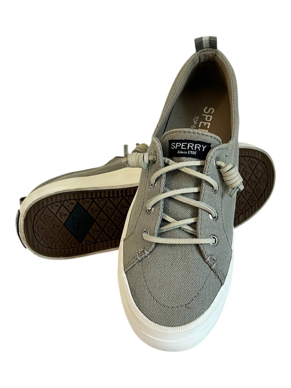 Sperry Top-Sider Women's Light Gray Canvas Lace-Up Boat Shoes Sneakers Sz 6